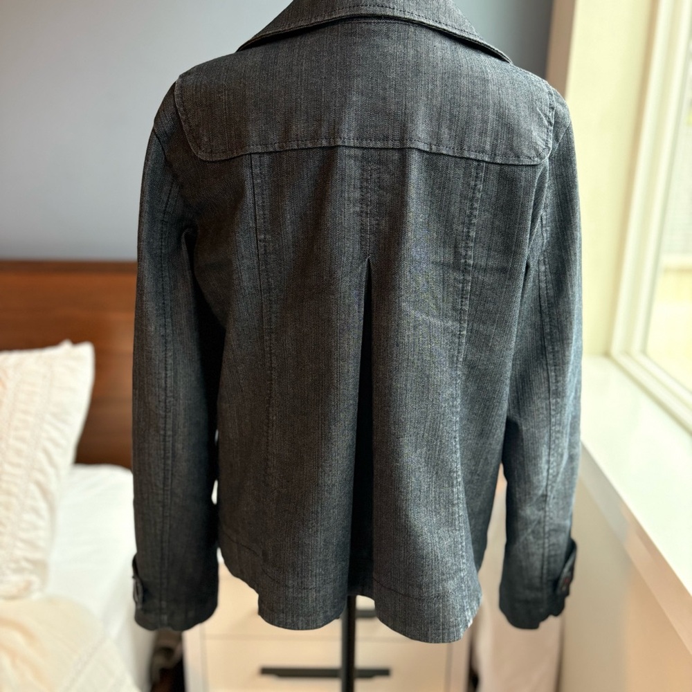 LOFT Vintage Dark Wash Denim Style Double-Breasted Pea Coat with Pockets - Picture 6 of 17